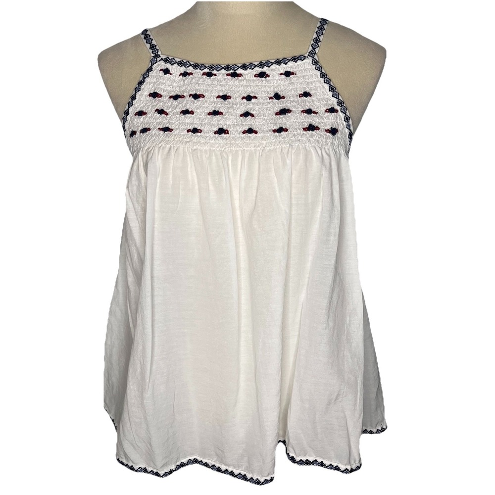 Anthropologie Pilcro Women's White Embroidered Sleeveless Top S Boho Festival‎